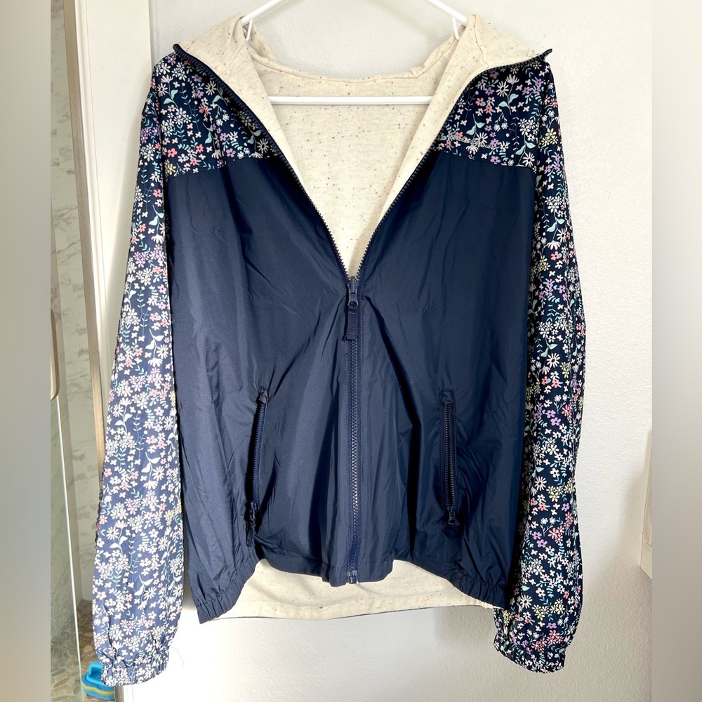 Eddie Bauer Kids Navy Floral Reversible Bomber/Rainjacket Jacket